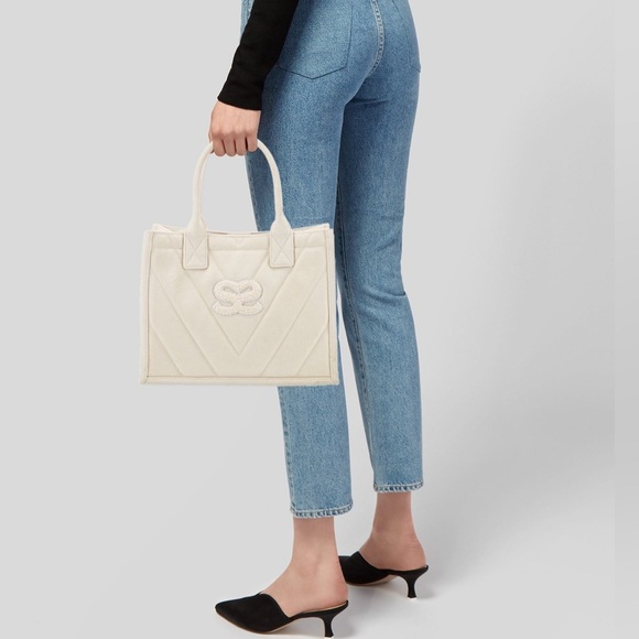 New Sandro Kasbah Quilted Tote Bag –Ecru Light Beige off white Canvas Structured - Picture 6 of 8